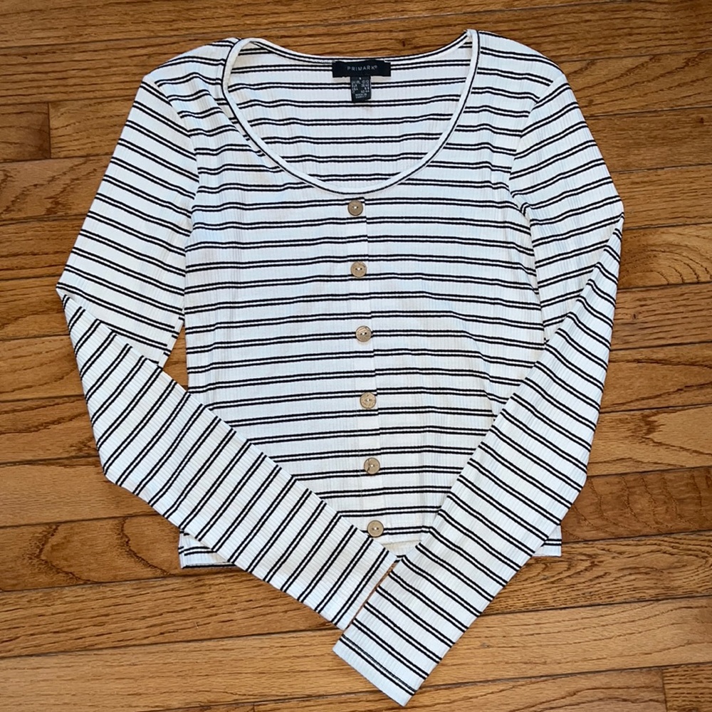 Grey and white striped ribbed shirt